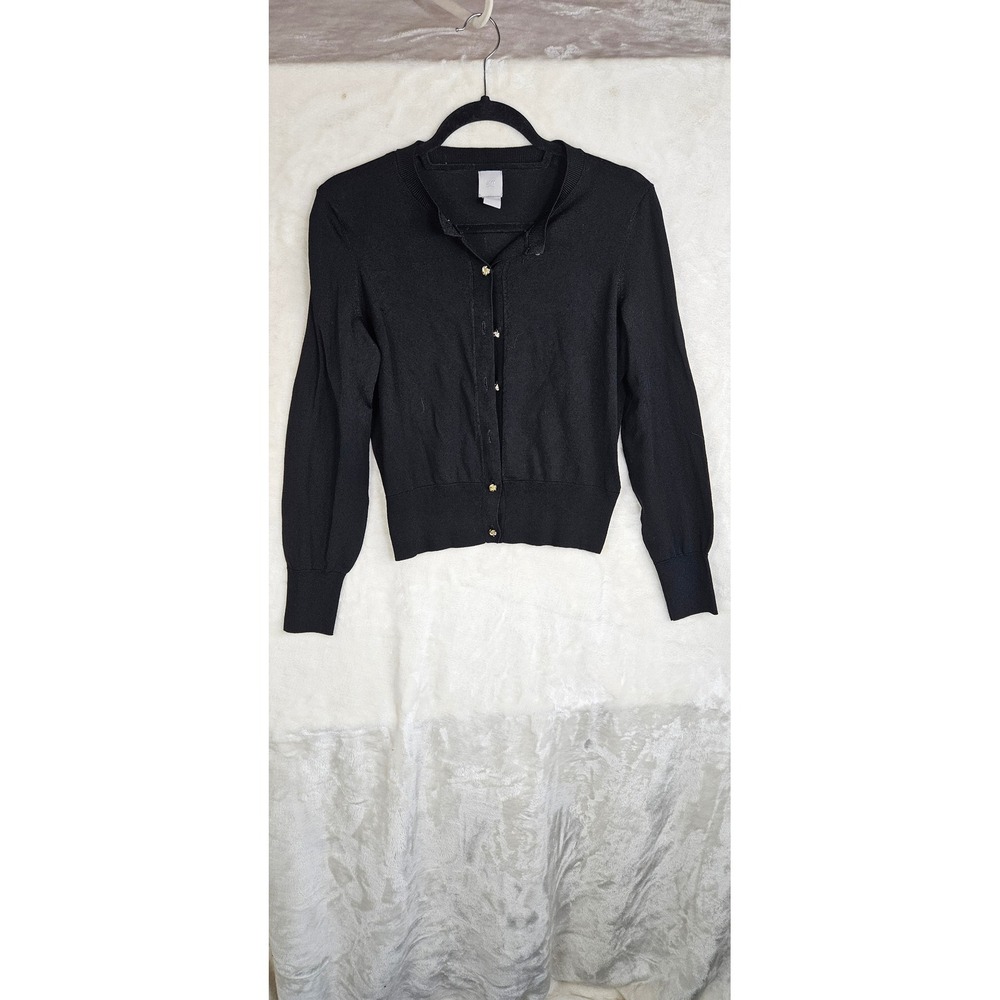 HM Black Rayon Blend Knit Cardigan Gold Knot Button Sweater‎ Womens Small
